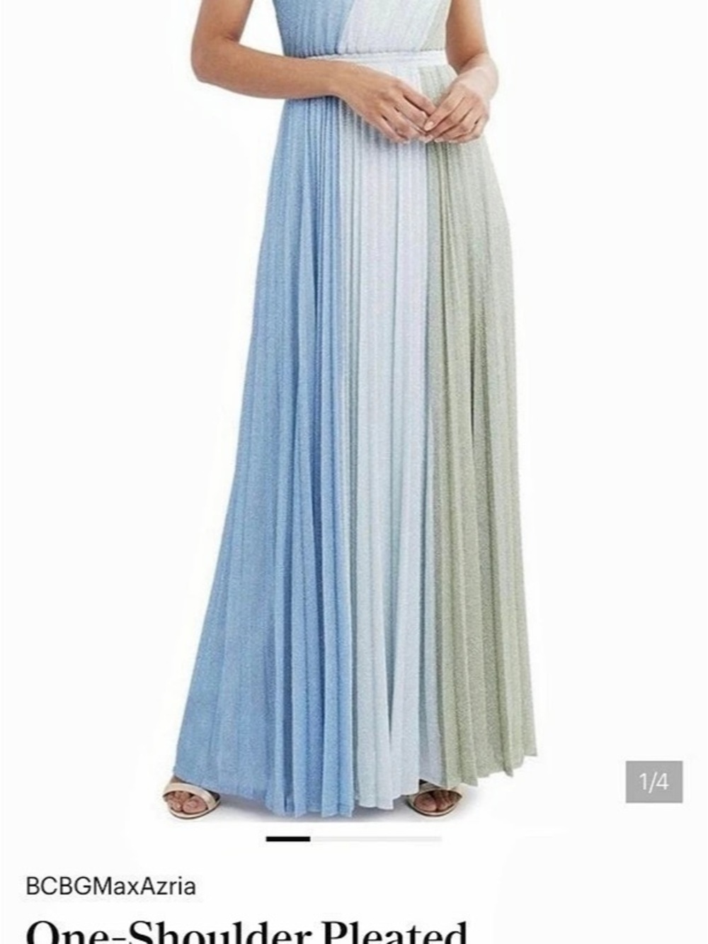 BCBGMaxAzria One-Shoulder Pleated Colorblock Maxi Dress in Blue & Green